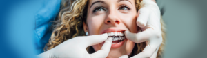 Woman getting Invisalign checkup at Waterdown Smiles Dentistry.